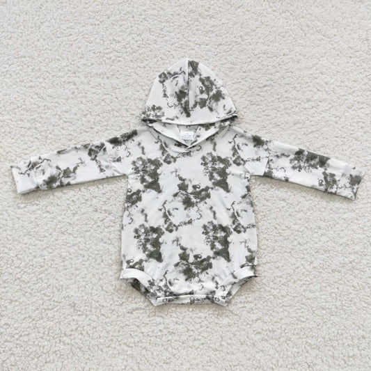 LR0270 Black White Tie Dye Hoodies Girls Long Sleeve Romper