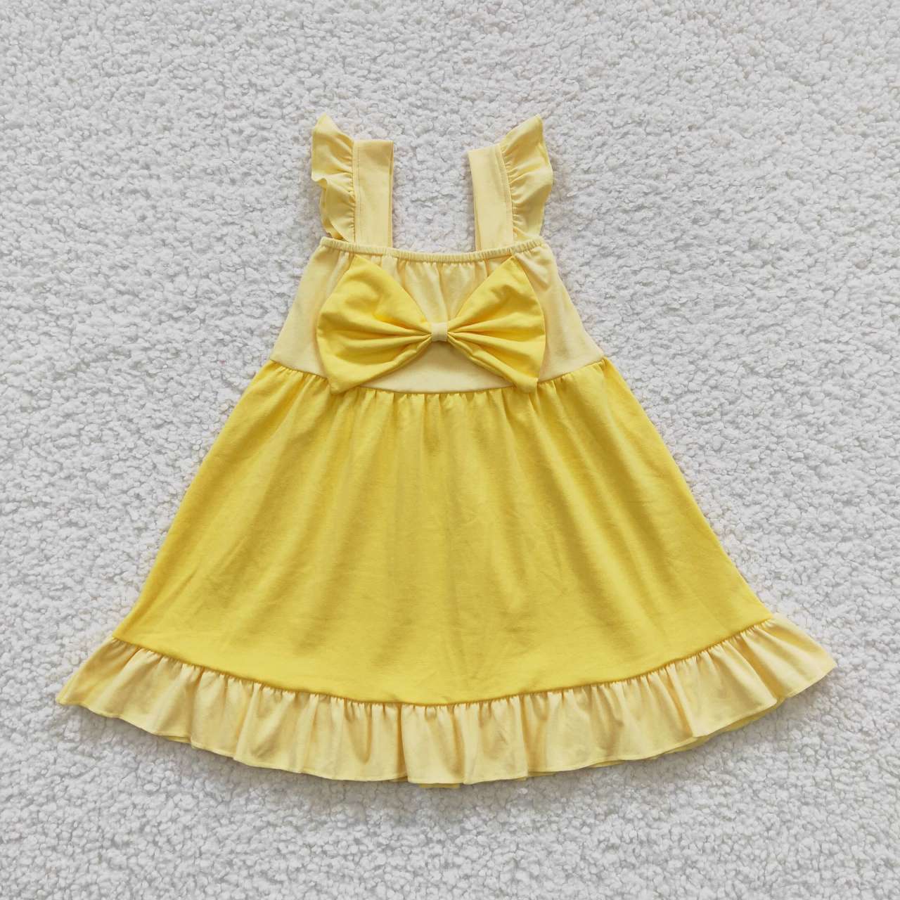 GSD0342 Yellow Tutu Tulle Bow Girls Short Sleeve Dresses