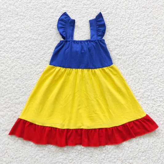 GSD0343 Red Yellow Blue Bow Girls Short Sleeve Dresses