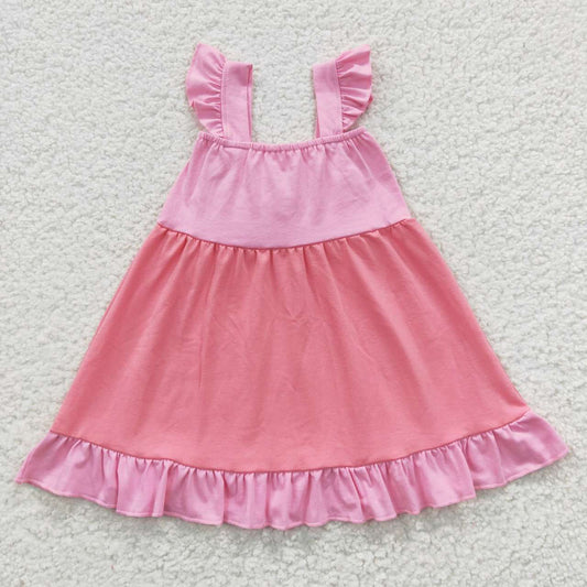 GSD0340 Pink Tutu Tulle Bow Girls Short Sleeve Dresses