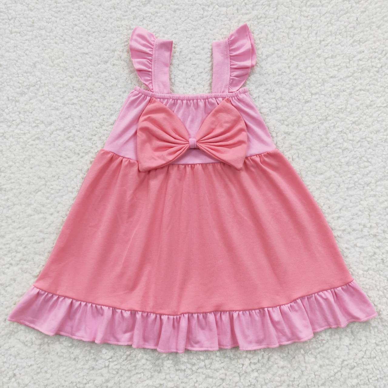 GSD0340 Pink Tutu Tulle Bow Girls Short Sleeve Dresses