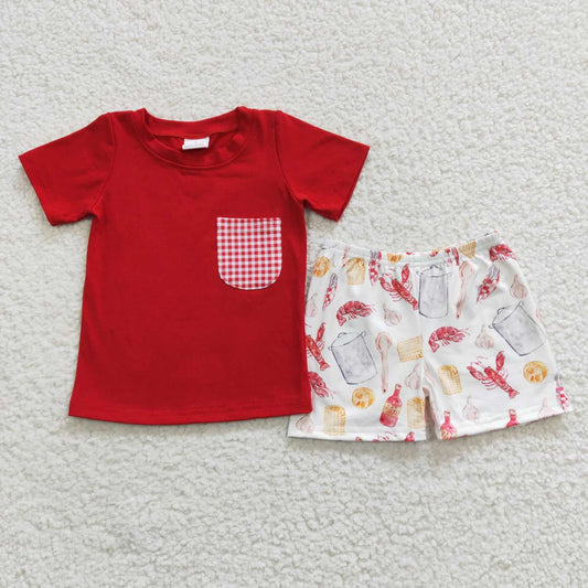 BSSO0250 Red Crayfish Boys Short Sleeve Shorts Outfits