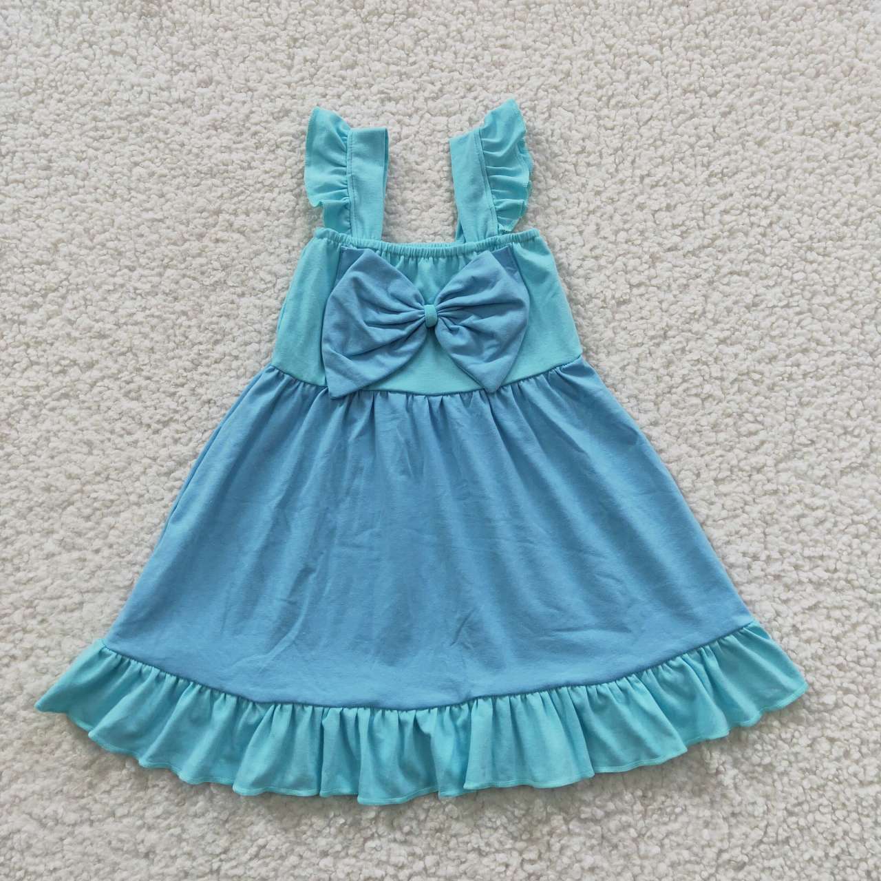 GSD0341 Blue Tutu Tulle Bow Girls Short Sleeve Dresses