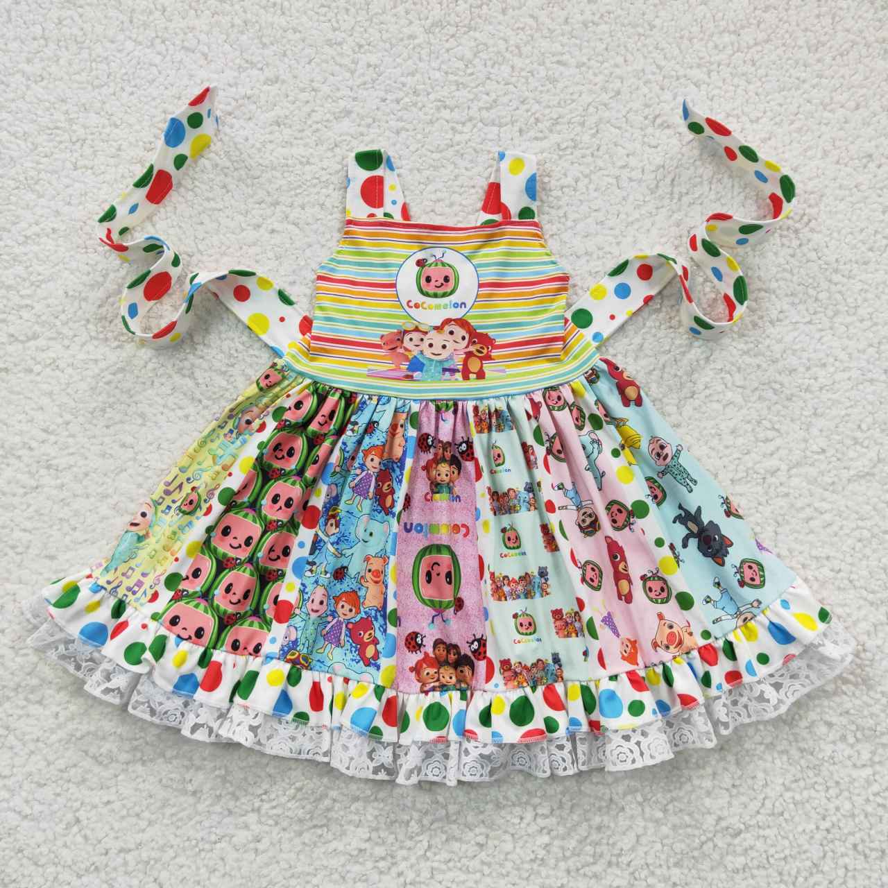 B8-24 Melon Casual Cool Baby Patchwork Belt Girls Sleeveless Dresses