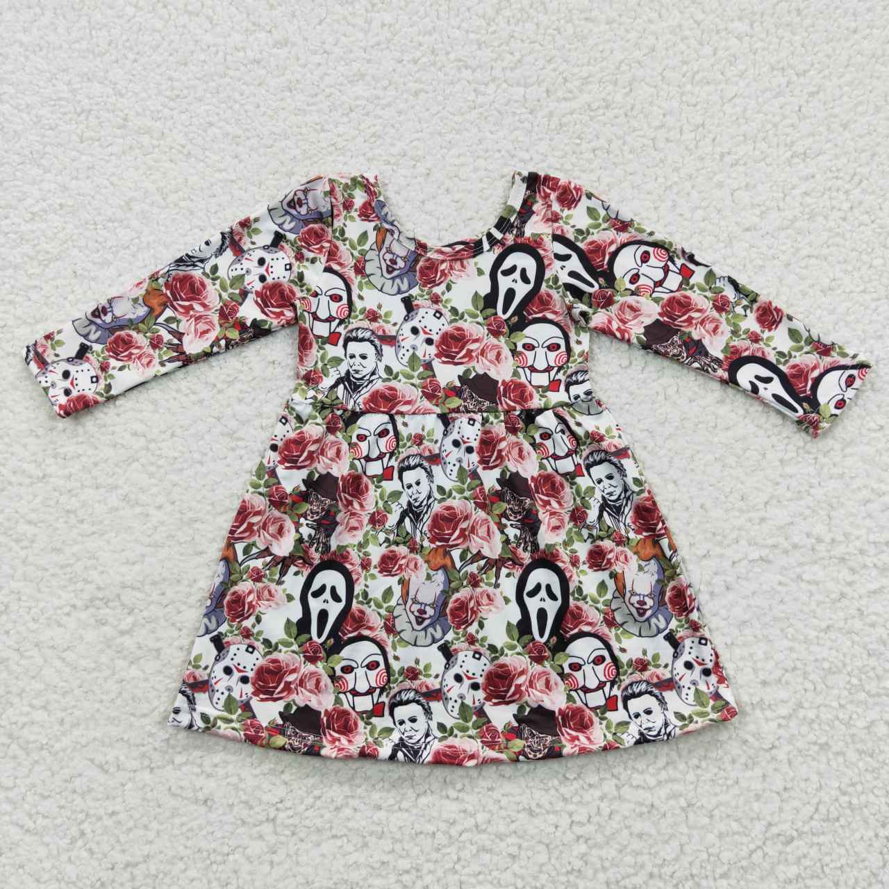 GLD0191 Halloween Red Floral Musk Cartoon Girls Long Sleeve Dresses