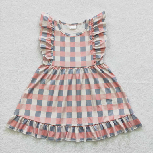 GSD0364 Pink  Plaid  Girls Short Sleeve Dresses