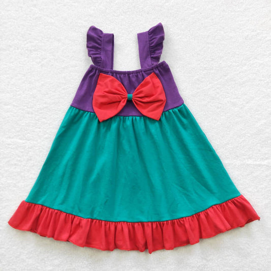 GSD0345 Red Blue Purple Green Bow Girls Short Sleeve Dresses