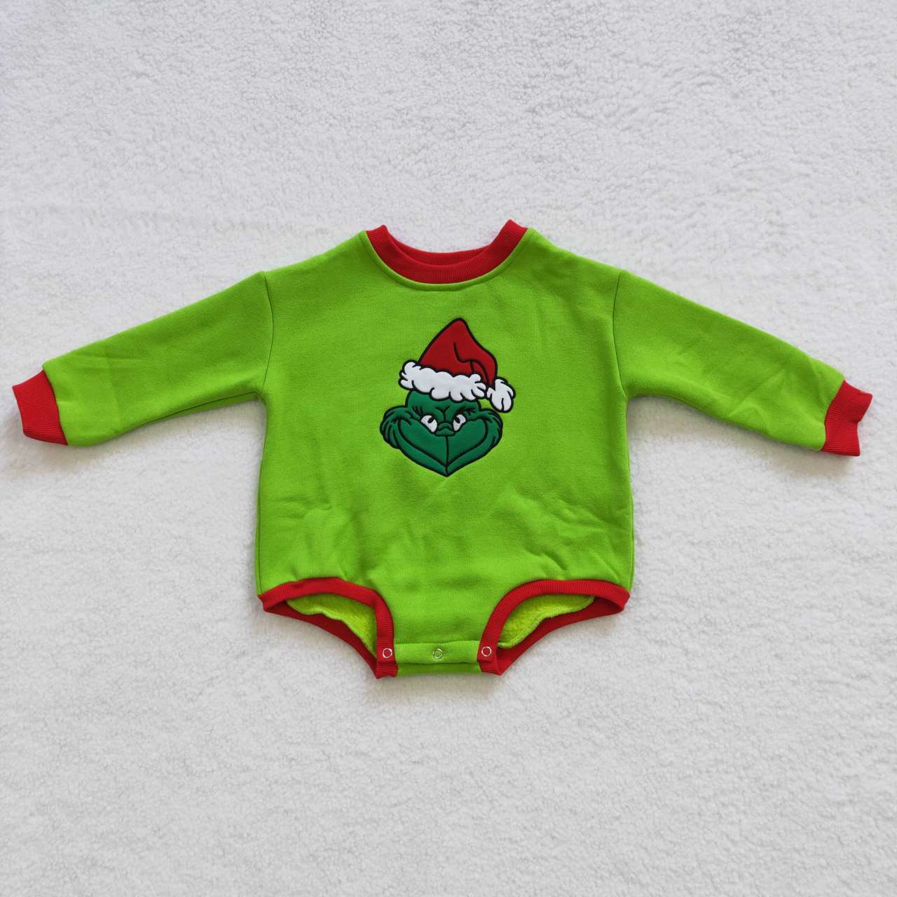 LR0277 Christmas Green Red Cartoon Girls Long Sleeve Romper