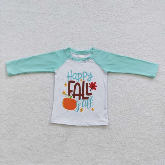 6 A11-11 Halloween Orange Pumpkin Happy Full yall Boys Long Sleeve Top T-shirts