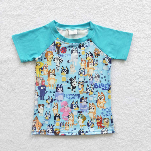 B8-22 Blue Dog Cartoon Boys Short Sleeve Top T-shirts