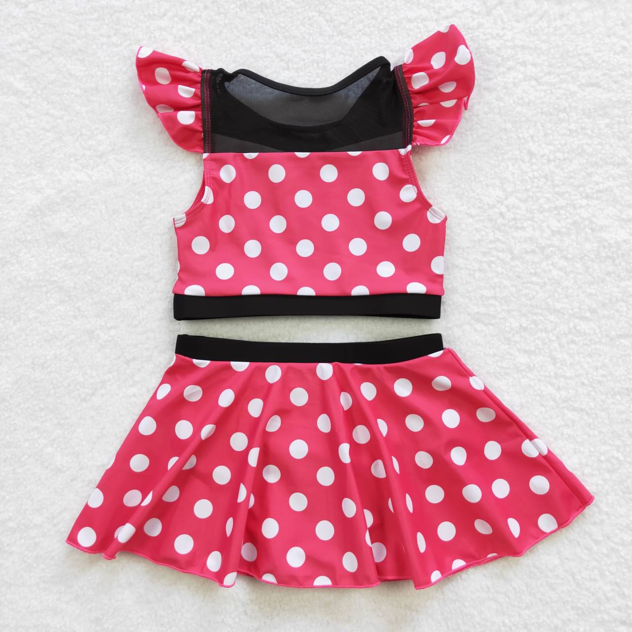 S0147 Pink Dots Black Girls Swimming Bathing Suits Swimsuits