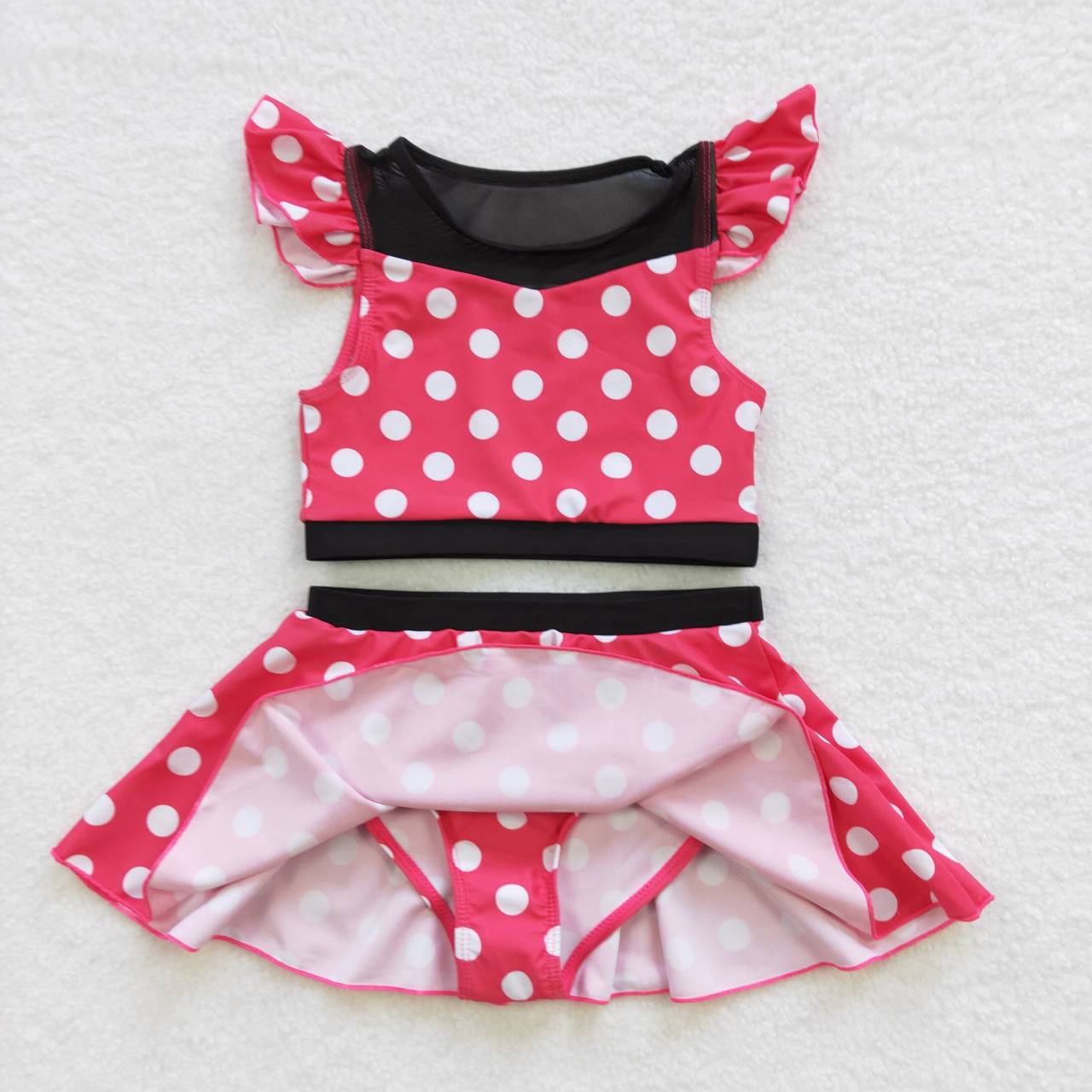 S0147 Pink Dots Black Girls Swimming Bathing Suits Swimsuits