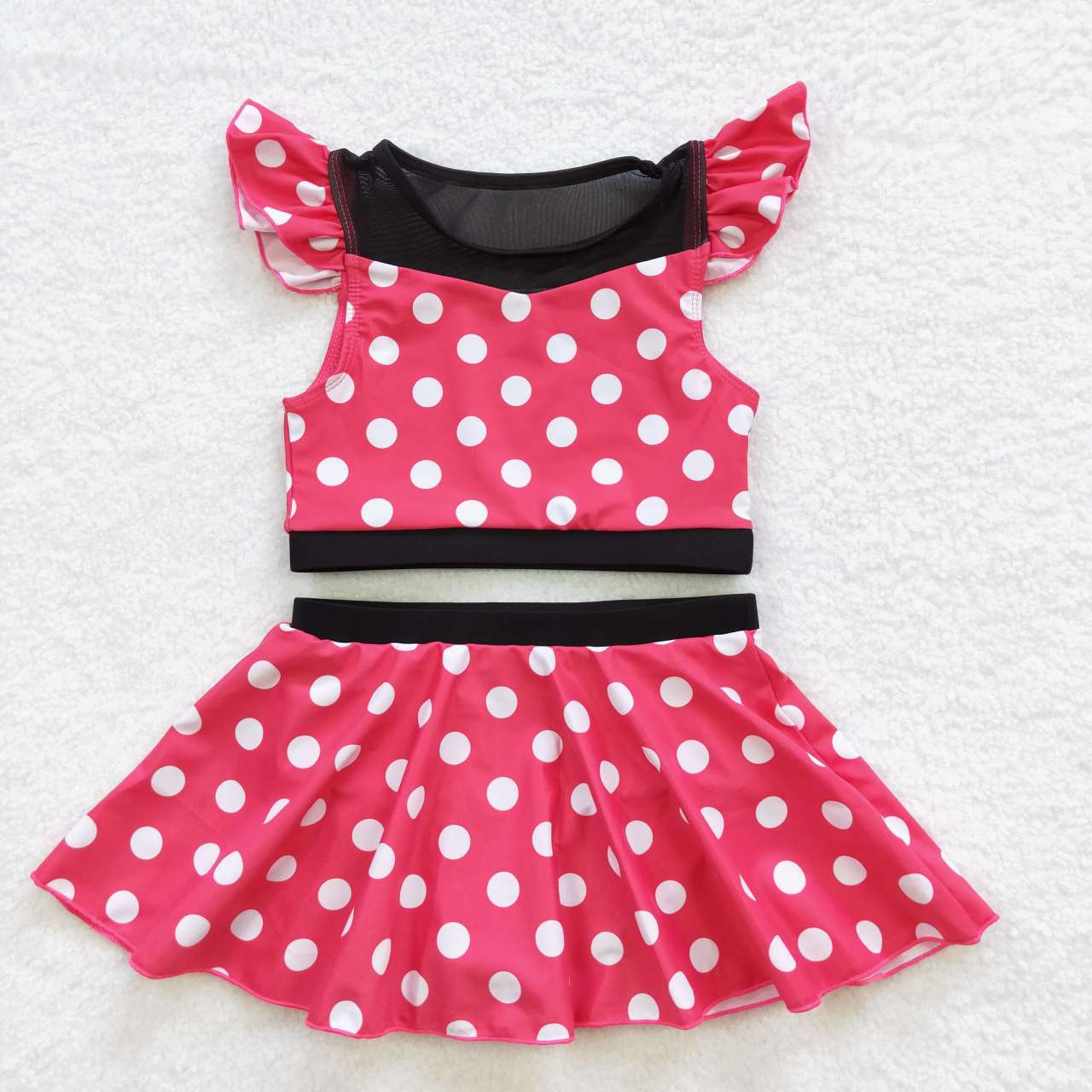 S0147 Pink Dots Black Girls Swimming Bathing Suits Swimsuits