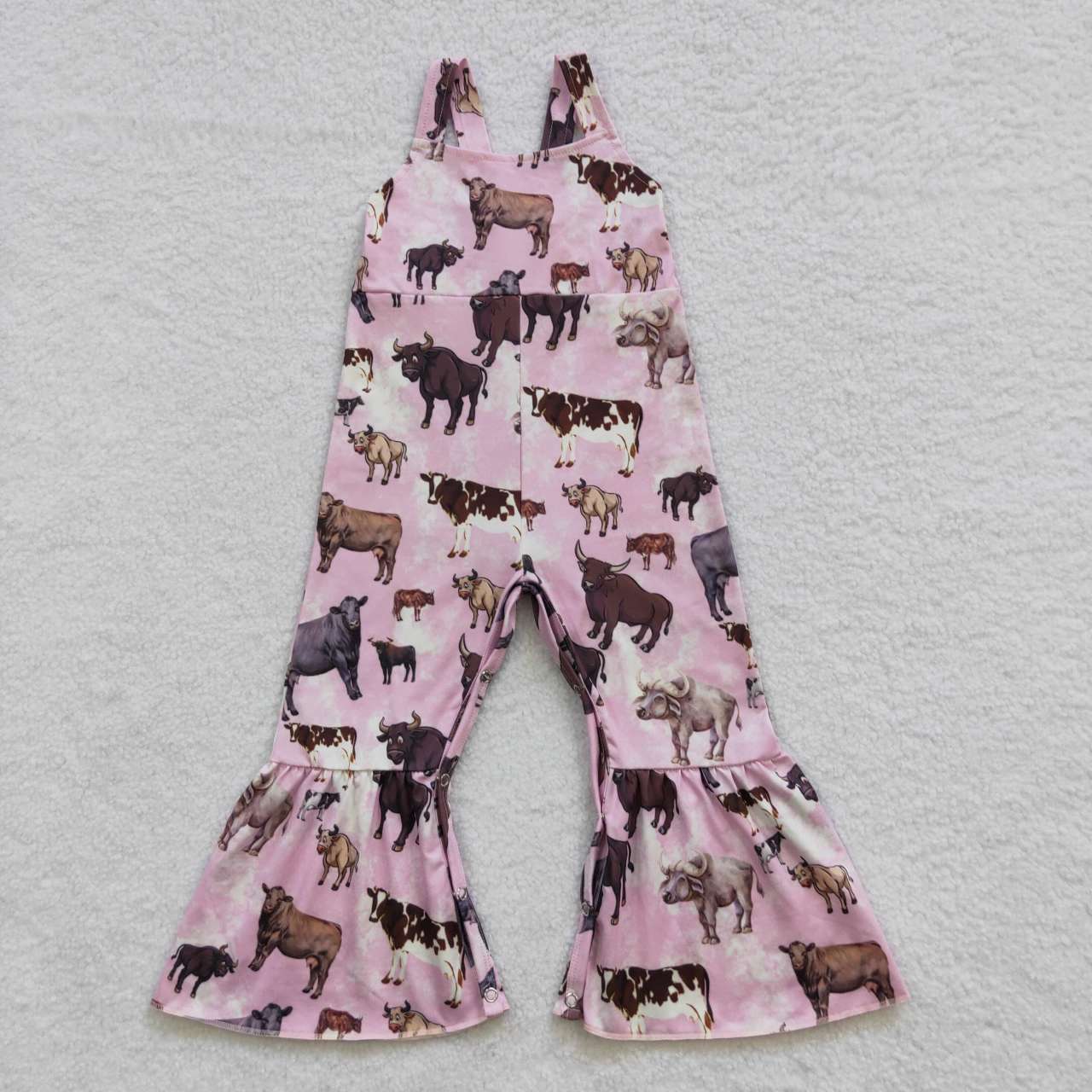 SR0372 Pink Cow Girls Sleeveless Jumpsuit Overall Pants