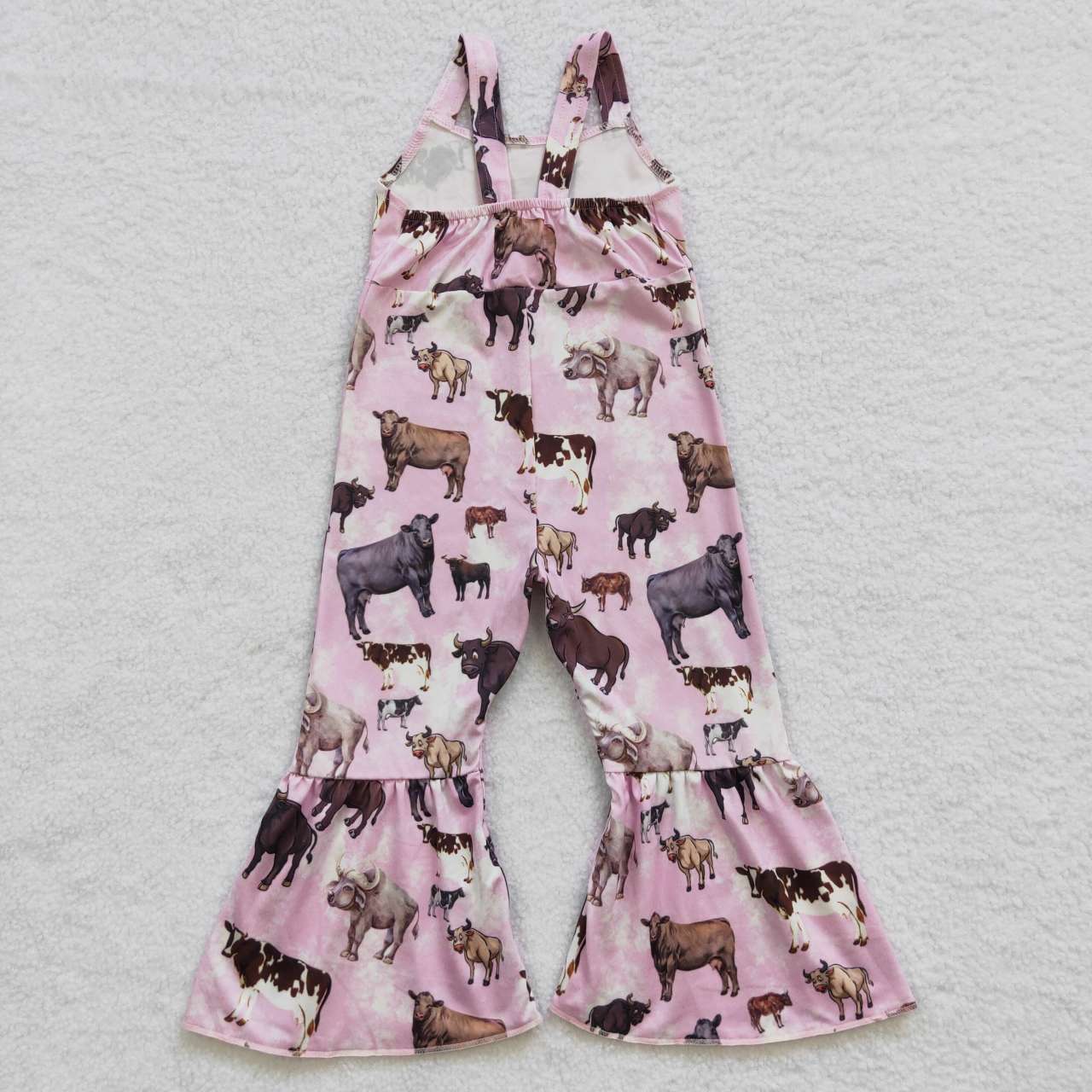 SR0372 Pink Cow Girls Sleeveless Jumpsuit Overall Pants