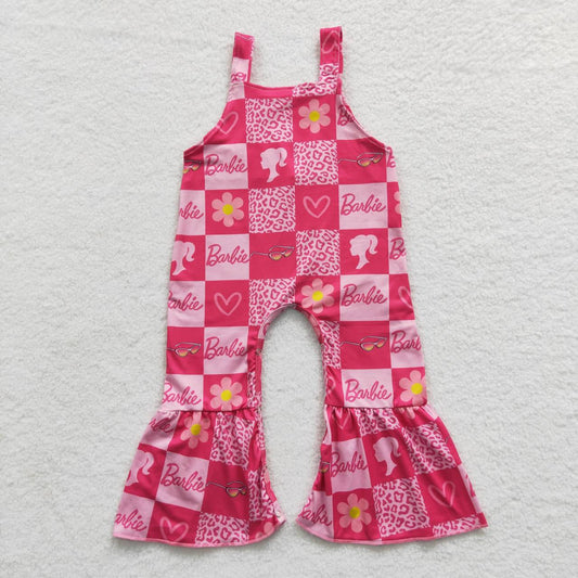 SR0382 Pink Cartoon Girls Sleeveless Jumpsuit Overall Pants