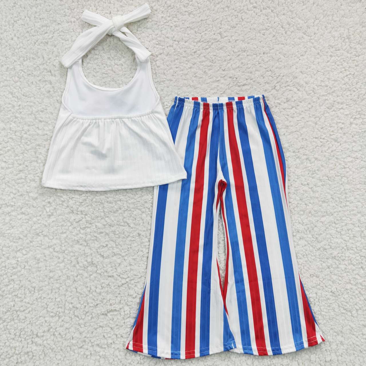 GSPO0655 4th Of July Red Blue Star babe Flag Girls Sleeveless Bell Bottom Pants Outfits