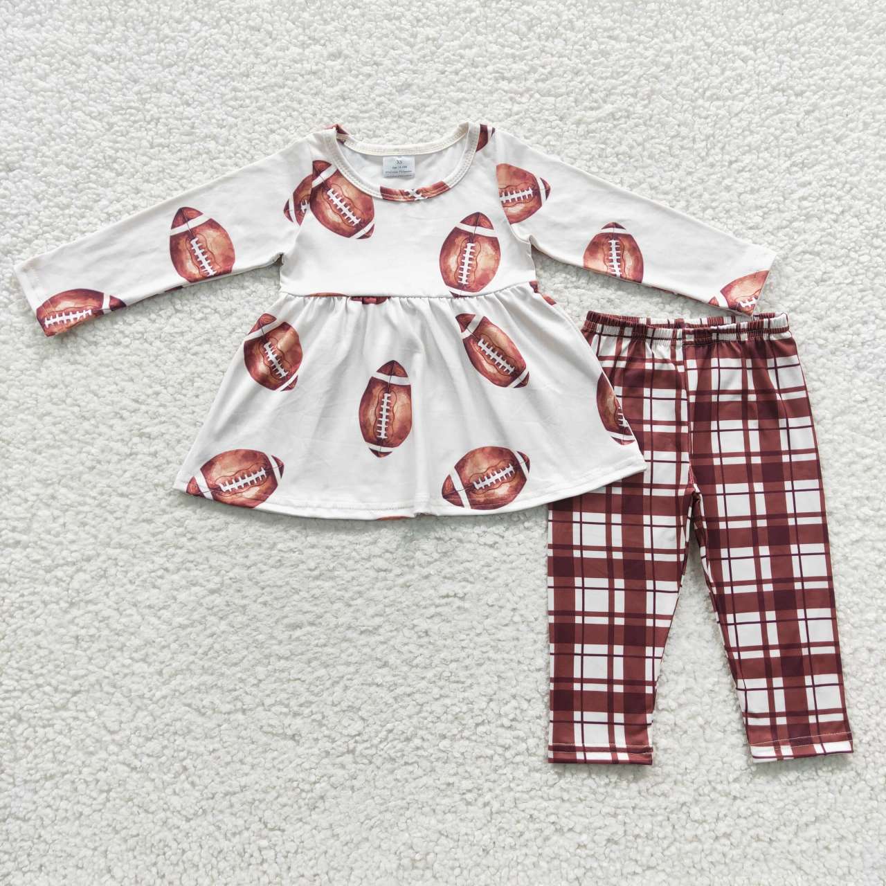 GLP0429 Brown Football Red Tunic Girls Long Sleeve Pants Outfits