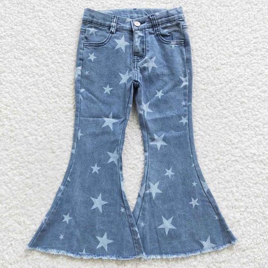 P0108 Blue Star Girls Bell Pants Denim Jeans