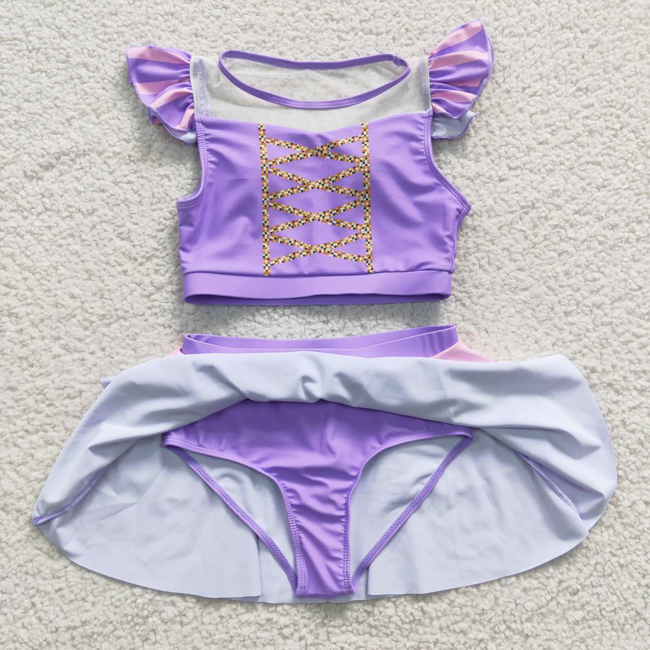 S0145 Purple Pink Girls Swimming Bathing Suits Swimsuits