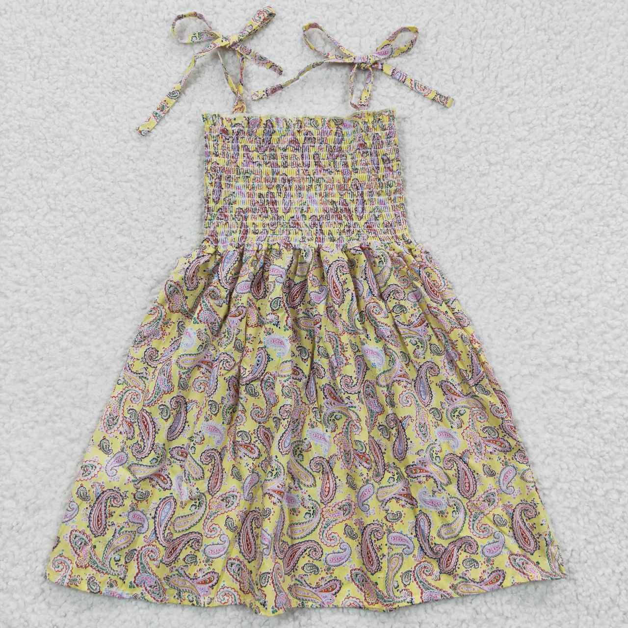 GSD0372 Yellow Floral Girls Short Sleeve Dresses