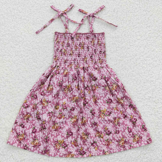 GSD0377 Pink  Floral Girls Short Sleeve Dresses