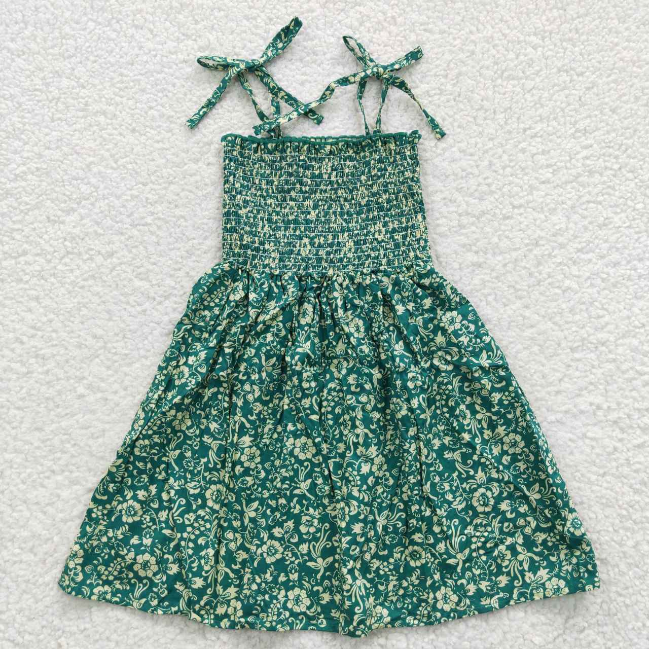 GSD0369 Green Floral Girls Short Sleeve Dresses