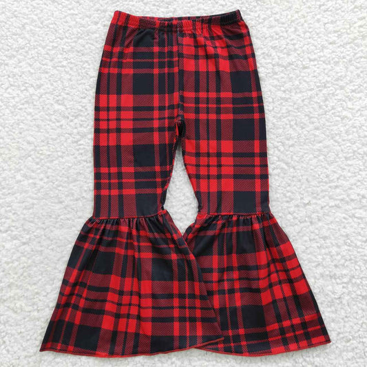 P0150 Red Plaid Print Girls Long Pants