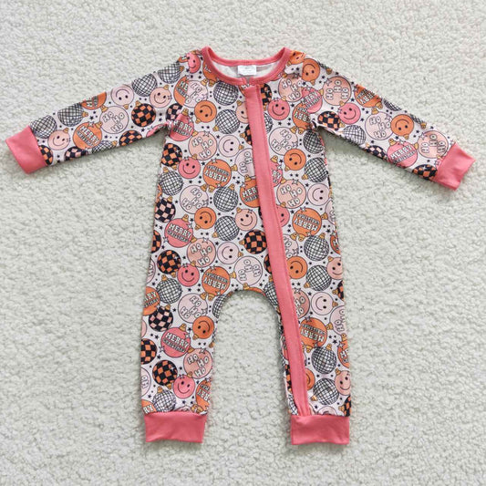 LR0297 Halloween Pink  Zipper Girls Long Sleeve Romper