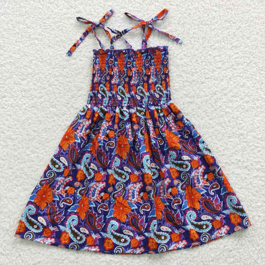 Promotion RTS GSD0405 Red Blue Floral Girls Short Sleeve Dresses