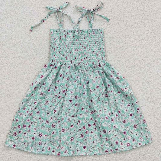 GSD0370 Blue Floral Girls Short Sleeve Dresses