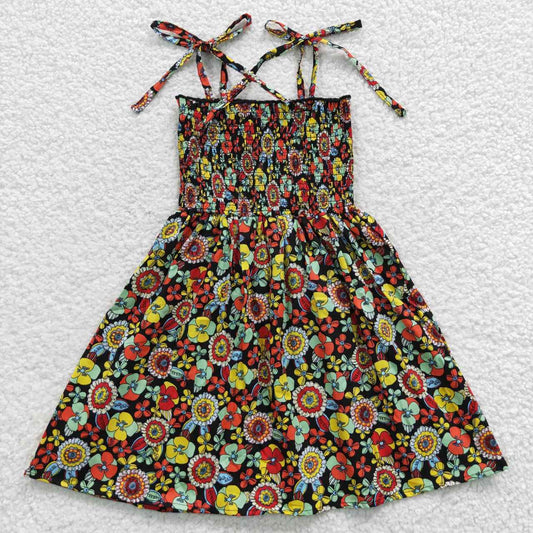 promotion RTS GSD0357 Yellow Floral Girls Short Sleeve Dresses