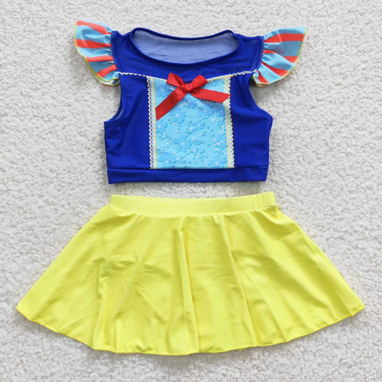 S0144 Blue Yellow Girls Swimming Bathing Suits Swimsuits