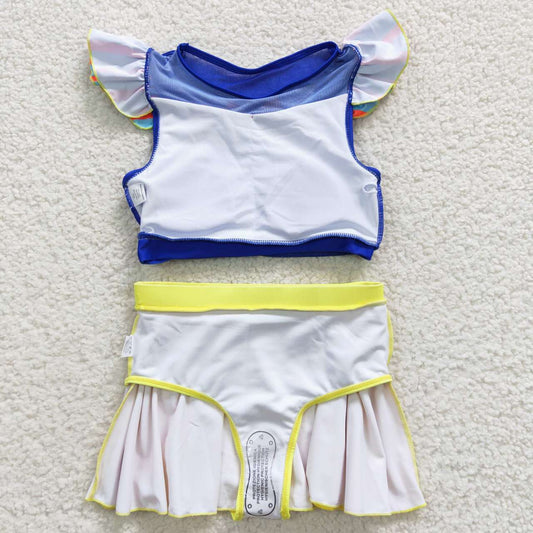 S0144 Blue Yellow Girls Swimming Bathing Suits Swimsuits