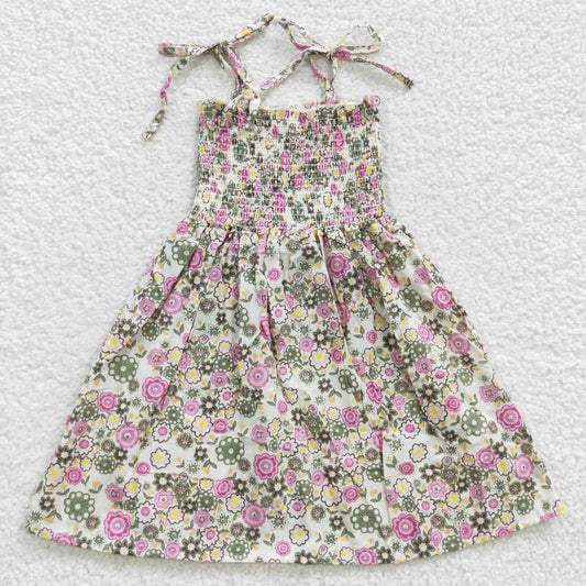 GSD0371 Green Floral Girls Short Sleeve Dresses