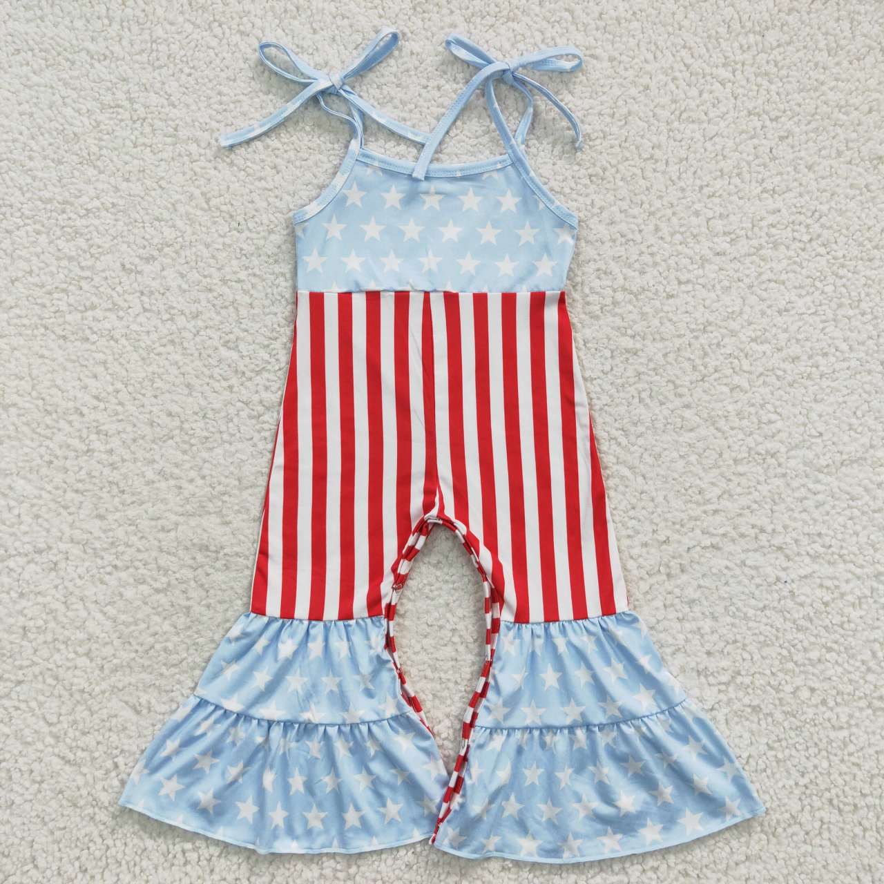 SR0385 4th Of July Red Blue Star Girls Sleeveless Jumpsuit Overall Pants