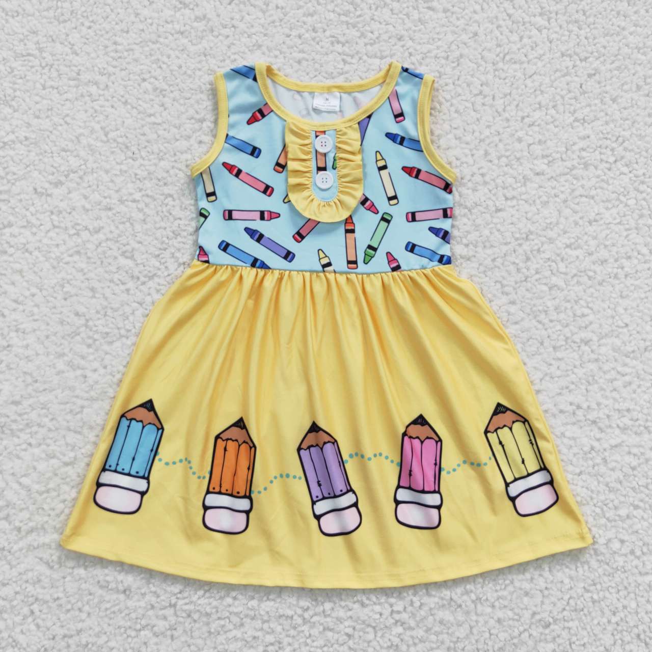 GSD0383 Back To School Yellow Blue Penci Girls Short Sleeve Dresses