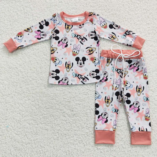 GLP0434  Pink M Cartoon Girls Long Sleeve Pants Outfits Pajamas