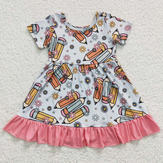 GSD0379 Back To School Pink Pencil Girls Short Sleeve Dresses