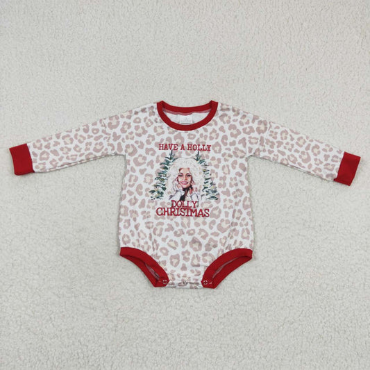 LR0283 Christmas Red Santa Cartoon  Girls Long Sleeve Romper