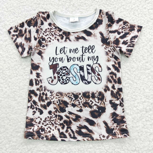 GT0196 Let Me Jesus Black Leopard Girls Short Sleeve Top T-shirts