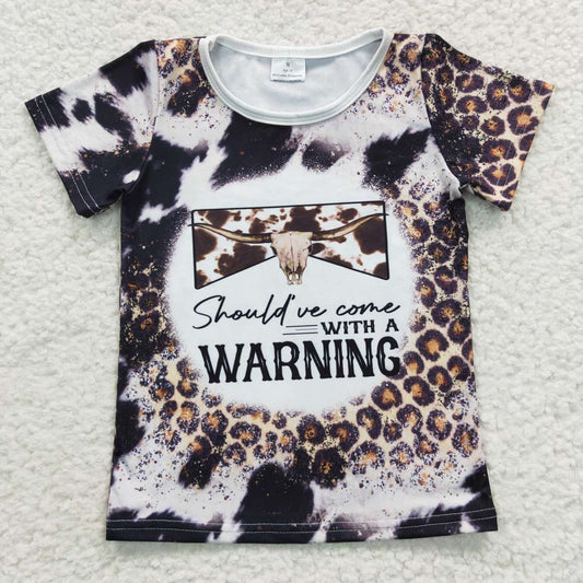 GT0194 Warning Cow Black Leopard Girls Short Sleeve Top T-shirts