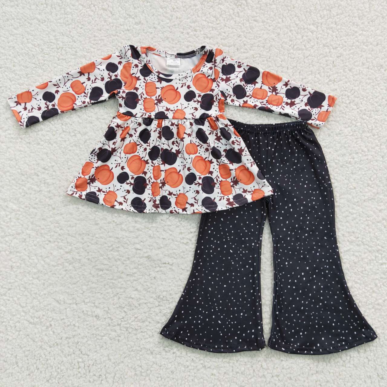 GLP0430 Halloween Pumpkin Orange Black Tunic Girls Long Sleeve Pants Outfits