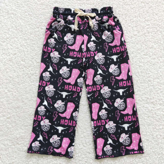 P0143 Howdy Pink Boots Rodeo Cowboy Baby Girls Legging Long Pants