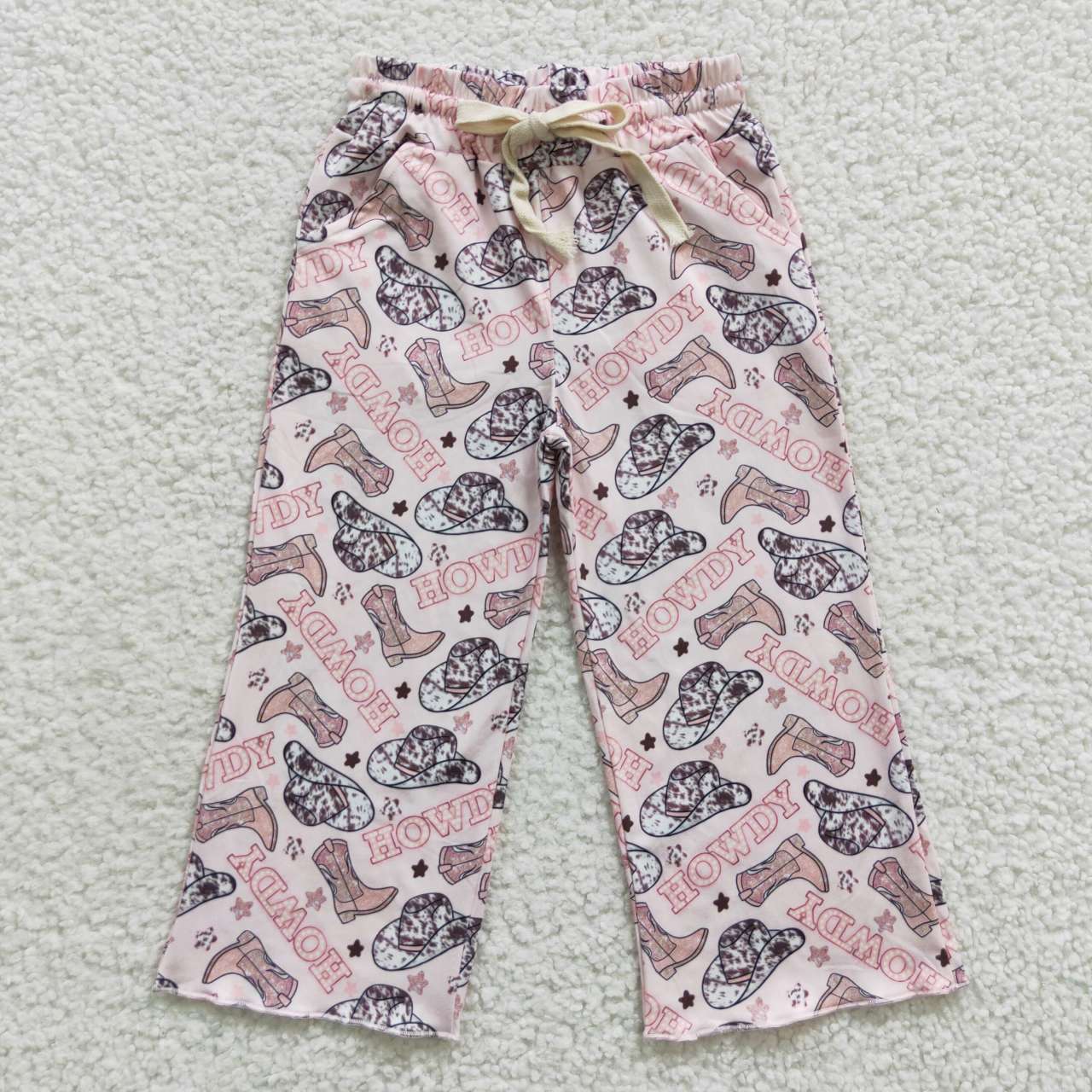 P0136 Howdy Pink Boots Rodeo Cowboy Baby Girls Legging Long Pants