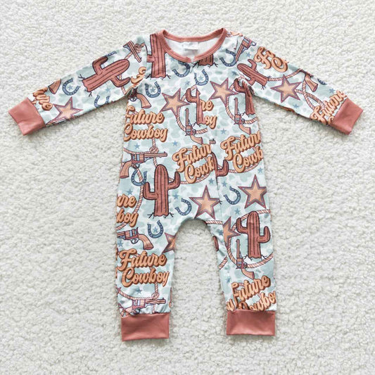 LR0307 Future Cowboy  Zipper Girls Long Sleeve Romper