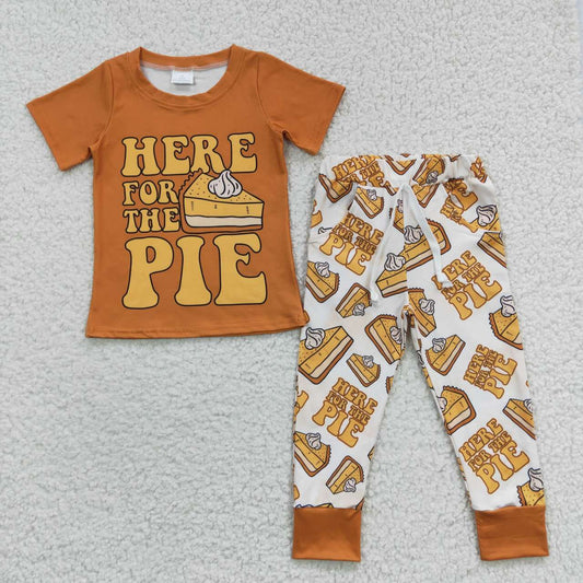 BSPO0118  Halloween Pumpkin Orange Here For The Pie Boys Short Sleeve Pants Outfits