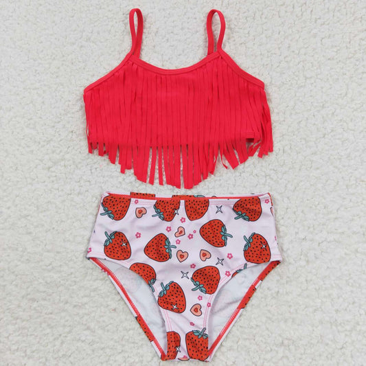 S0142 Pink Strawberry Girls Swimming Bathing Suits Swimsuits