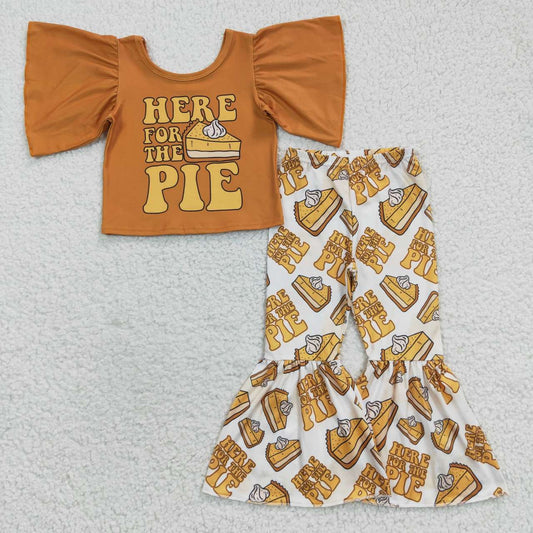 GSPO0679 Halloween Pumpkin Orange Here For The Pie Girls Short Sleeve Pants Outfits