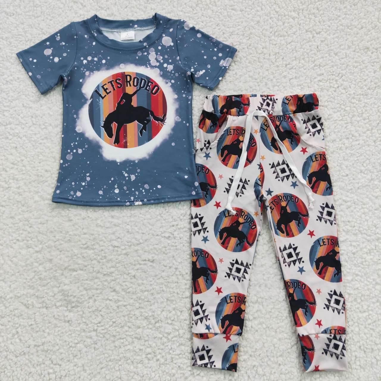 BSPO0111  Blue Rodeo Cowboy Boys Short Sleeve Pants Outfits